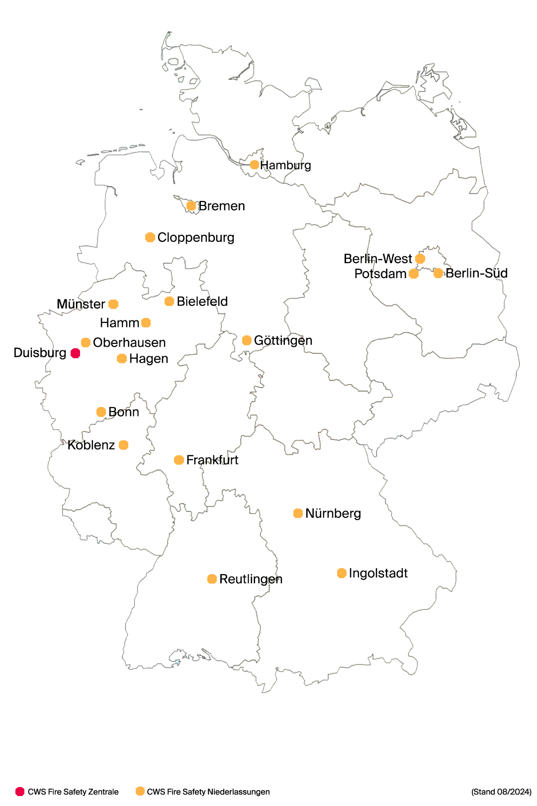 Deutschlandkarte CWS Fire Safety Standorte 28-08-2024
