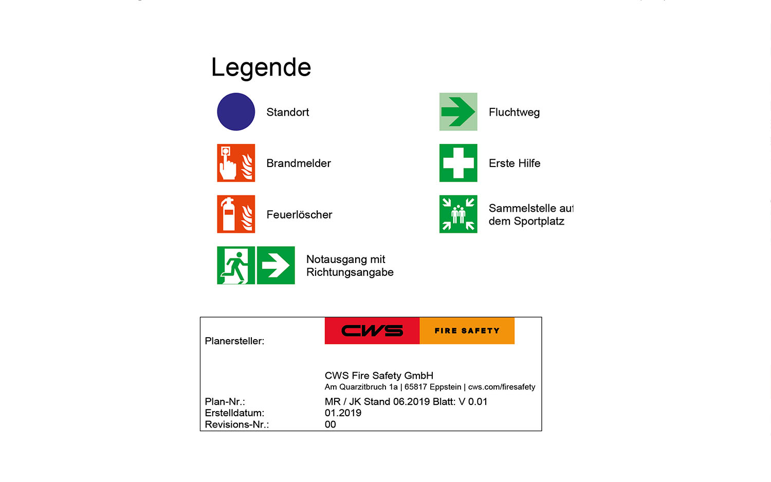 Bestandteile Flucht und Rettungsplan nach DIN ISO 23601-Sonstige Angaben