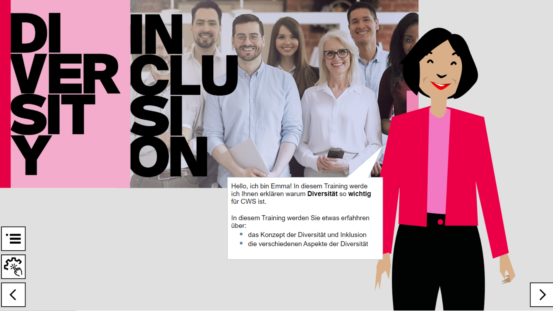 Start screen of the e-learning module on diversity