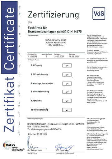 BMA-Wartung Zertifikat DIN 14675